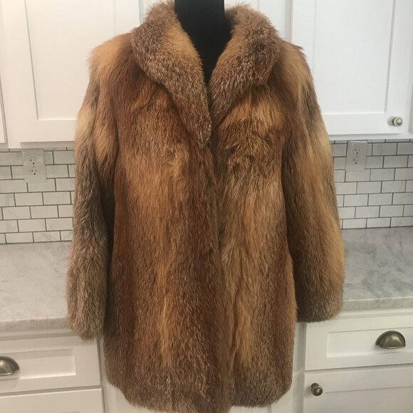Pauly Nürnberg Fürth Real Fox Fur Coat Womens Large Brown Red Mid Length Lined - Picture 1 of 15